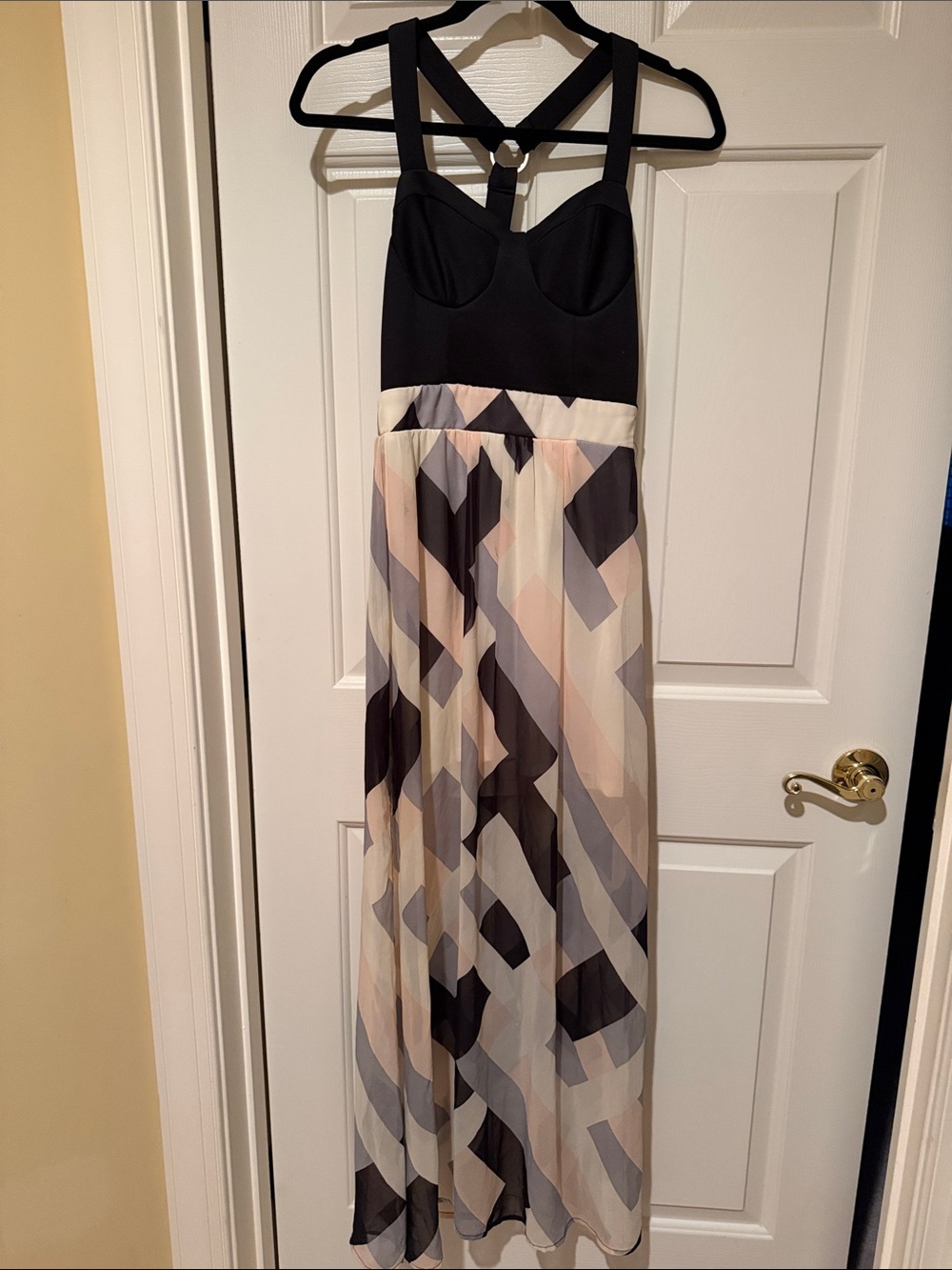 Black Bodice Geometric Print Maxi Dress
